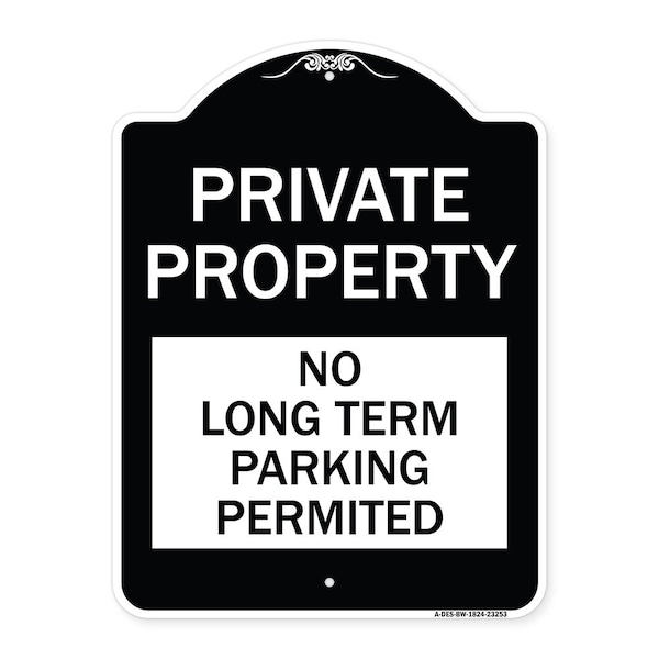 Private Property No Long-Term Parking Permitted Heavy-Gauge Aluminum Sign, 24" x 18", BW-1824-23253